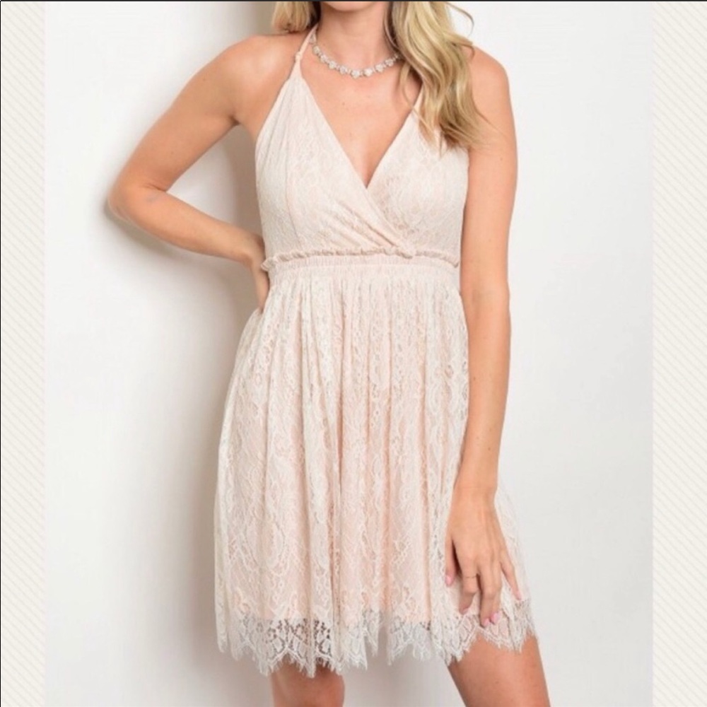 NEW! Blush Lace Overlay Dress - Picture 3 of 5